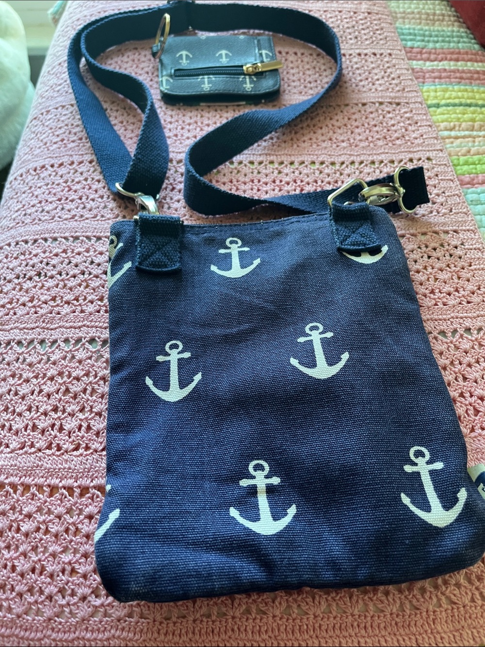 Sloane Ranger Navy Anchor Crossbody Bag and lightweight wallet - Picture 2 of 5
